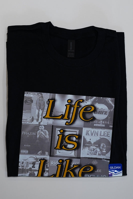 "Life Is Like" 7. Black and White Covers - Yellow Text - Black T-Shirt - 2XL