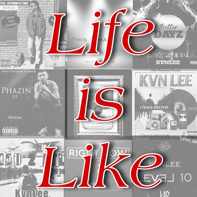 "Life Is Like" 4. Black and White Covers - Red Text - White T-Shirt L / XL